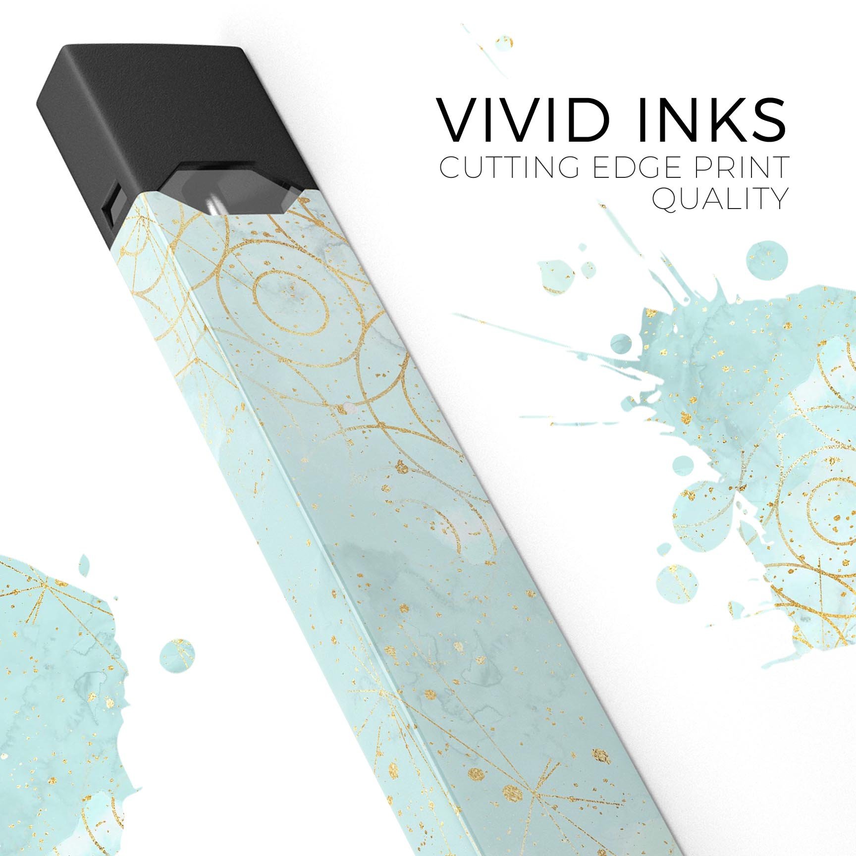 Karamfila Watercolor & Gold V7 skin-wrap for JUUL device, showcasing vibrant colors and premium design.